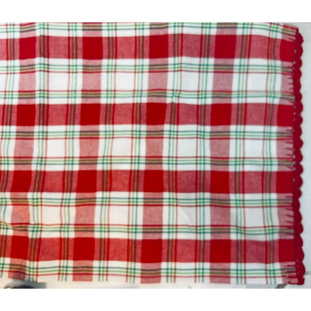 Christmas Red Green Plaid Cotton Kitchen hand Towel hand crochet trim grannycore